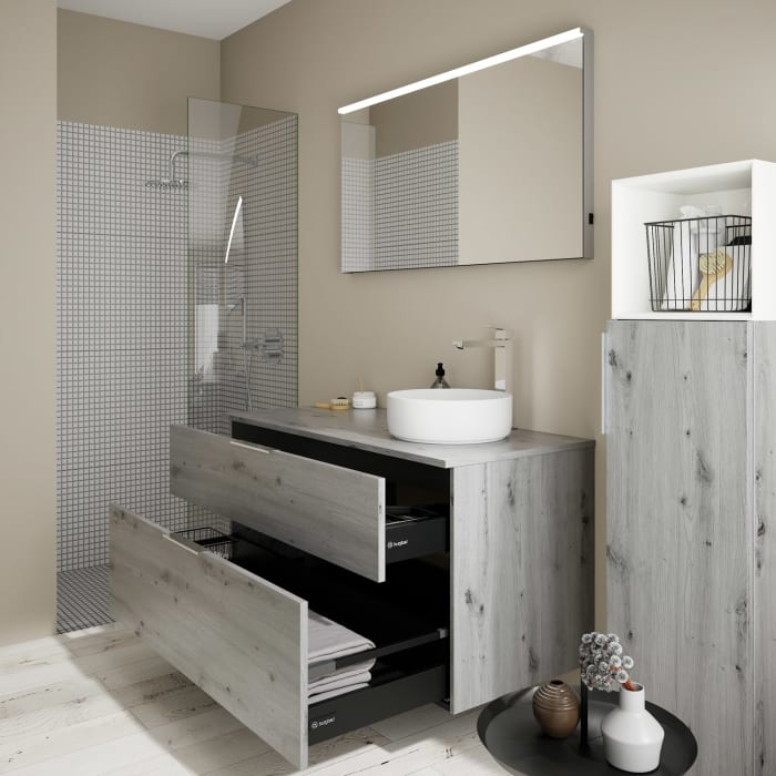 burgbad Eqio Waschtischkombination mit Keramik-Aufsatzwaschtisch 120 cm, rechts, mit Griff G0146