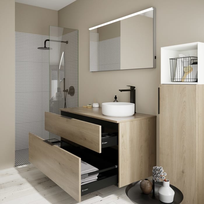 burgbad Eqio Waschtischkombination mit Keramik-Aufsatzwaschtisch 120 cm, rechts, mit Griff G0200