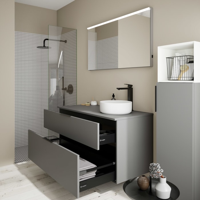 burgbad Eqio Waschtischkombination mit Keramik-Aufsatzwaschtisch 120 cm, rechts, mit Griff G0200