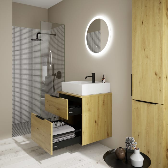 burgbad Eqio Waschtischkombination mit Keramik-Aufsatzwaschtisch 60 cm, mit Griff G0200