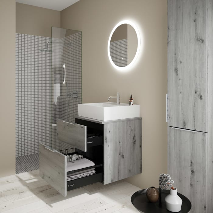 burgbad Eqio Waschtischkombination mit Keramik-Aufsatzwaschtisch 60 cm, mit Griff G0146