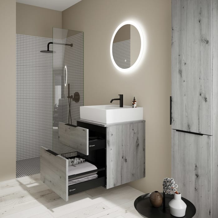 burgbad Eqio Waschtischkombination mit Keramik-Aufsatzwaschtisch 60 cm, mit Griff G0200