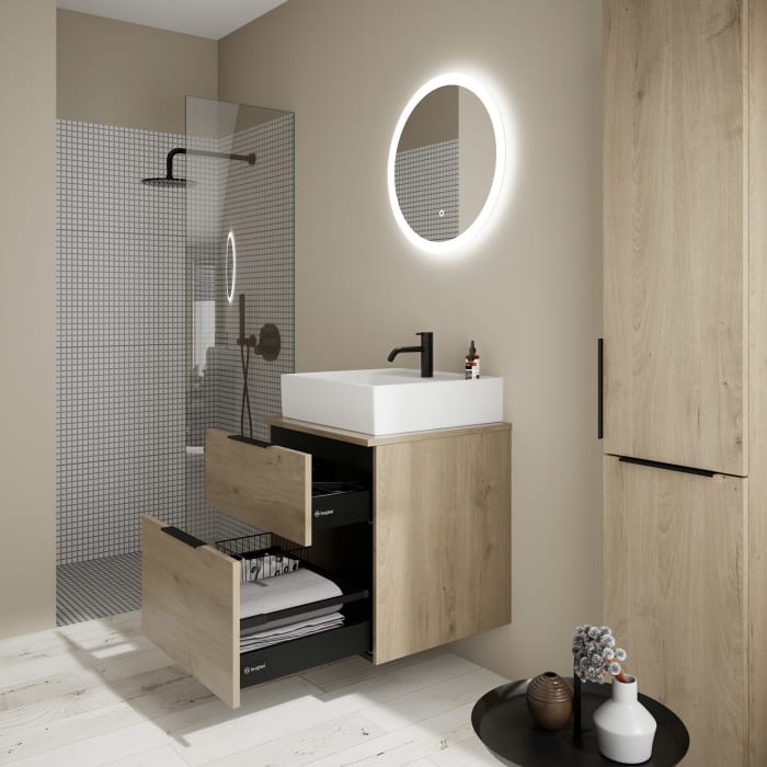 burgbad Eqio Waschtischkombination mit Keramik-Aufsatzwaschtisch 60 cm, mit Griff G0200