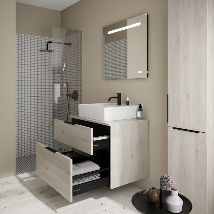 burgbad Eqio Waschtischkombination mit Keramik-Aufsatzwaschtisch 80 cm, mit Griff P0200