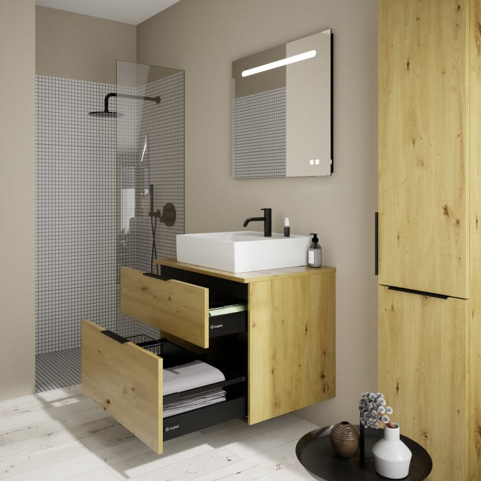 burgbad Eqio Waschtischkombination mit Keramik-Aufsatzwaschtisch 80 cm, mit Griff P0200