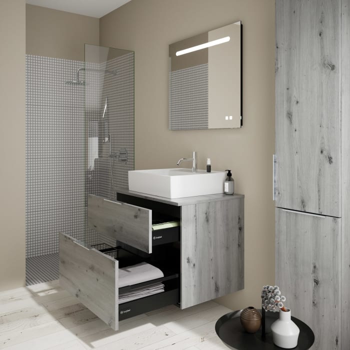 burgbad Eqio Waschtischkombination mit Keramik-Aufsatzwaschtisch 80 cm, mit Griff P0146