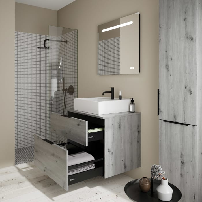 burgbad Eqio Waschtischkombination mit Keramik-Aufsatzwaschtisch 80 cm, mit Griff P0200