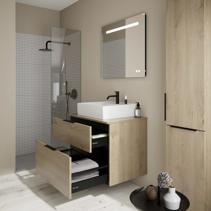 burgbad Eqio Waschtischkombination mit Keramik-Aufsatzwaschtisch 80 cm, mit Griff P0200