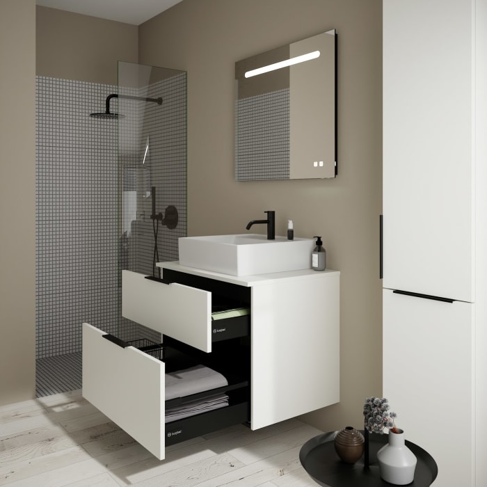 burgbad Eqio Waschtischkombination mit Keramik-Aufsatzwaschtisch 80 cm, mit Griff P0200