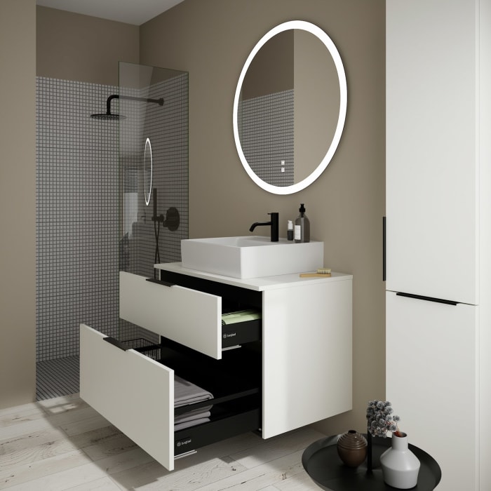 burgbad Eqio Waschtischkombination mit Keramik-Aufsatzwaschtisch 90 cm, mit Griff G0200