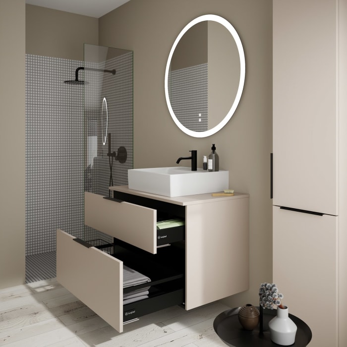 burgbad Eqio Waschtischkombination mit Keramik-Aufsatzwaschtisch 90 cm, mit Griff G0200