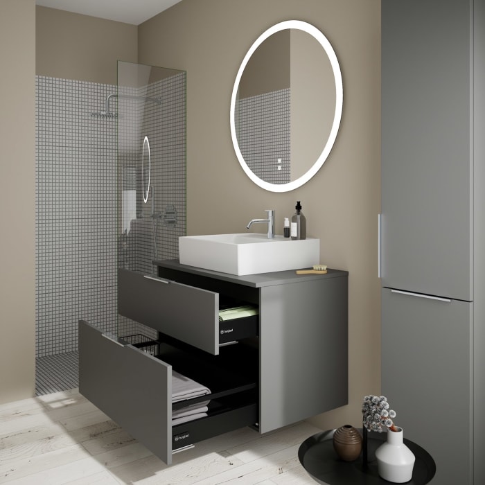 burgbad Eqio Waschtischkombination mit Keramik-Aufsatzwaschtisch 90 cm, mit Griff G0146