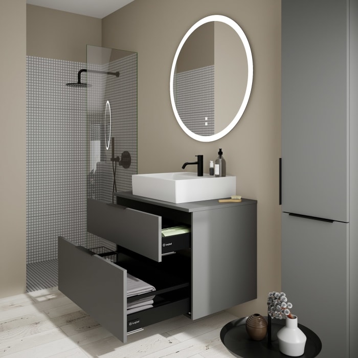 burgbad Eqio Waschtischkombination mit Keramik-Aufsatzwaschtisch 90 cm, mit Griff G0200