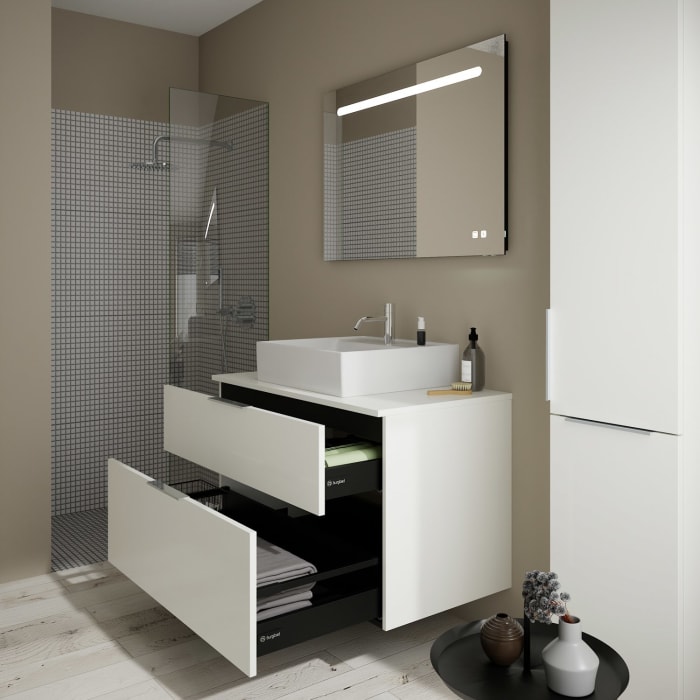 burgbad Eqio Waschtischkombination mit Keramik-Aufsatzwaschtisch 100 cm, mit Griff G0146