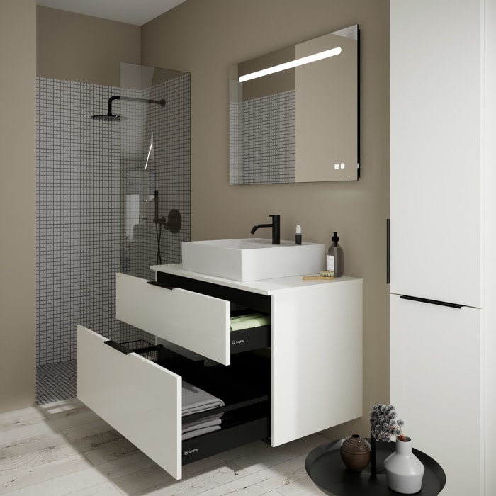 burgbad Eqio Waschtischkombination mit Keramik-Aufsatzwaschtisch 100 cm, mit Griff G0200