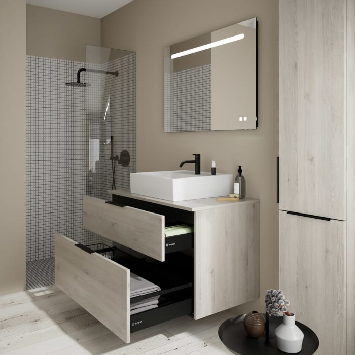 burgbad Eqio Waschtischkombination mit Keramik-Aufsatzwaschtisch 100 cm, mit Griff G0200