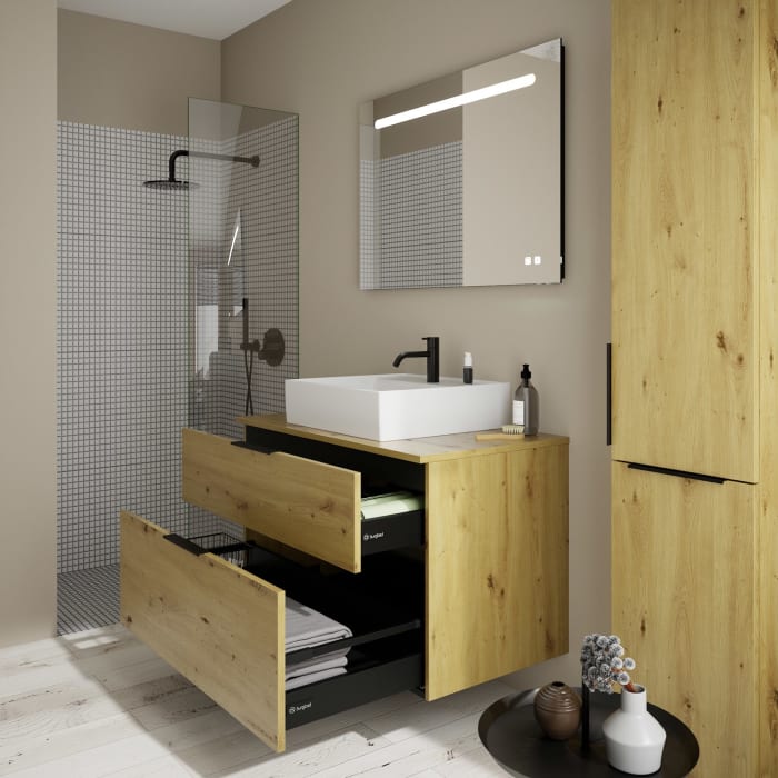 burgbad Eqio Waschtischkombination mit Keramik-Aufsatzwaschtisch 100 cm, mit Griff G0200