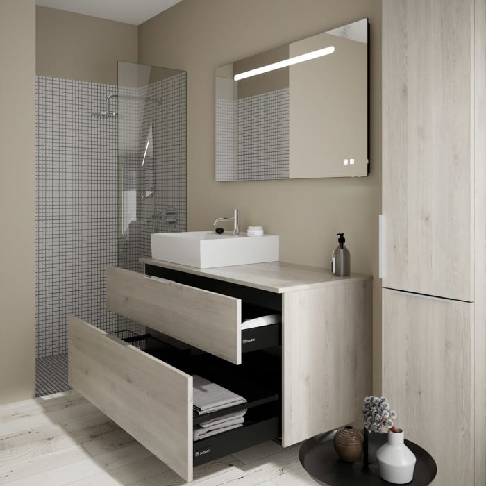 burgbad Eqio Waschtischkombination mit Keramik-Aufsatzwaschtisch 120 cm, links, mit Griff G0146