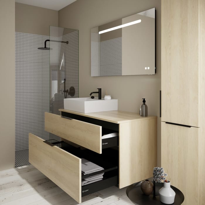 burgbad Eqio Waschtischkombination mit Keramik-Aufsatzwaschtisch 120 cm, links, mit Griff G0200