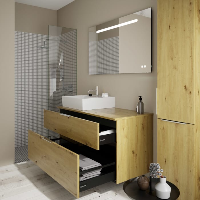 burgbad Eqio Waschtischkombination mit Keramik-Aufsatzwaschtisch 120 cm, links, mit Griff G0146