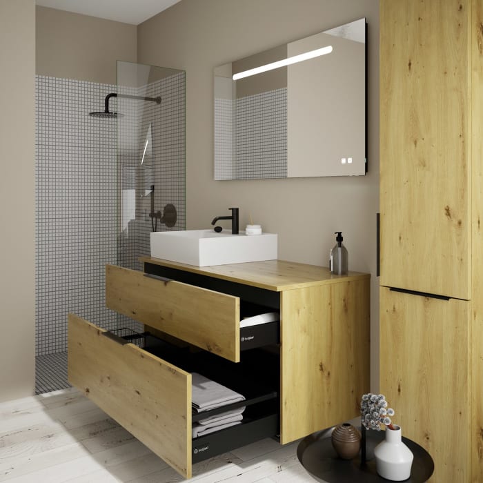 burgbad Eqio Waschtischkombination mit Keramik-Aufsatzwaschtisch 120 cm, links, mit Griff G0200