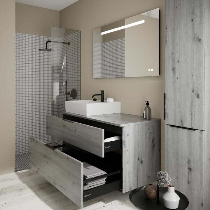 burgbad Eqio Waschtischkombination mit Keramik-Aufsatzwaschtisch 120 cm, links, mit Griff G0200