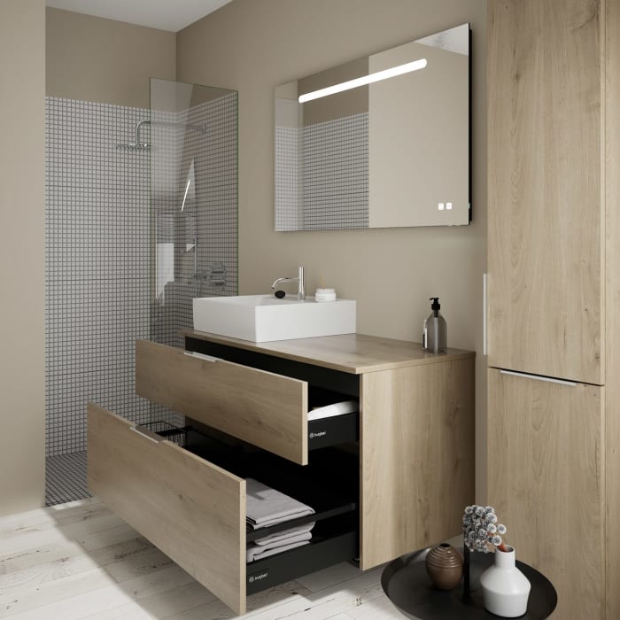 burgbad Eqio Waschtischkombination mit Keramik-Aufsatzwaschtisch 120 cm, links, mit Griff G0146