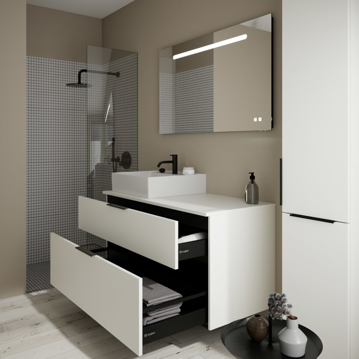 burgbad Eqio Waschtischkombination mit Keramik-Aufsatzwaschtisch 120 cm, links, mit Griff G0200