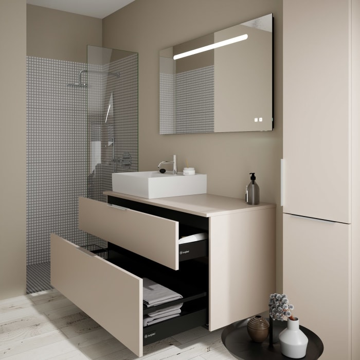 burgbad Eqio Waschtischkombination mit Keramik-Aufsatzwaschtisch 120 cm, links, mit Griff G0146