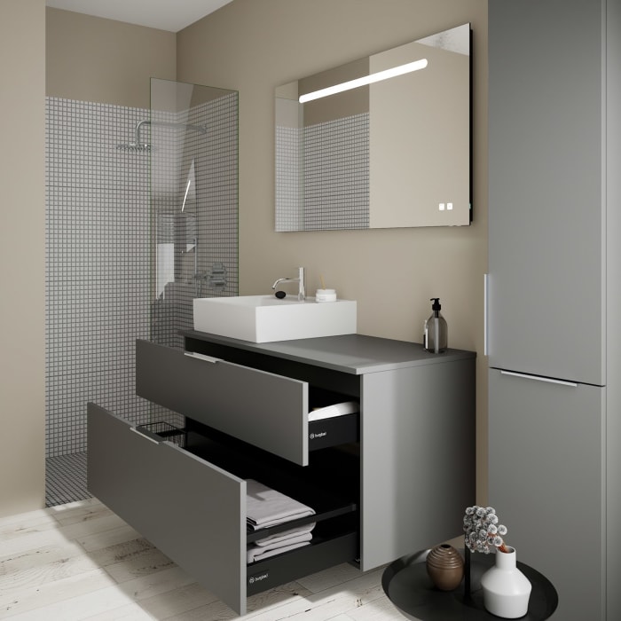 burgbad Eqio Waschtischkombination mit Keramik-Aufsatzwaschtisch 120 cm, links, mit Griff G0146