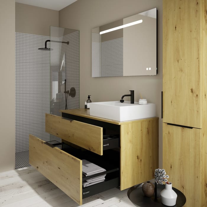 burgbad Eqio Waschtischkombination mit Keramik-Aufsatzwaschtisch 120 cm, rechts, mit Griff G0200