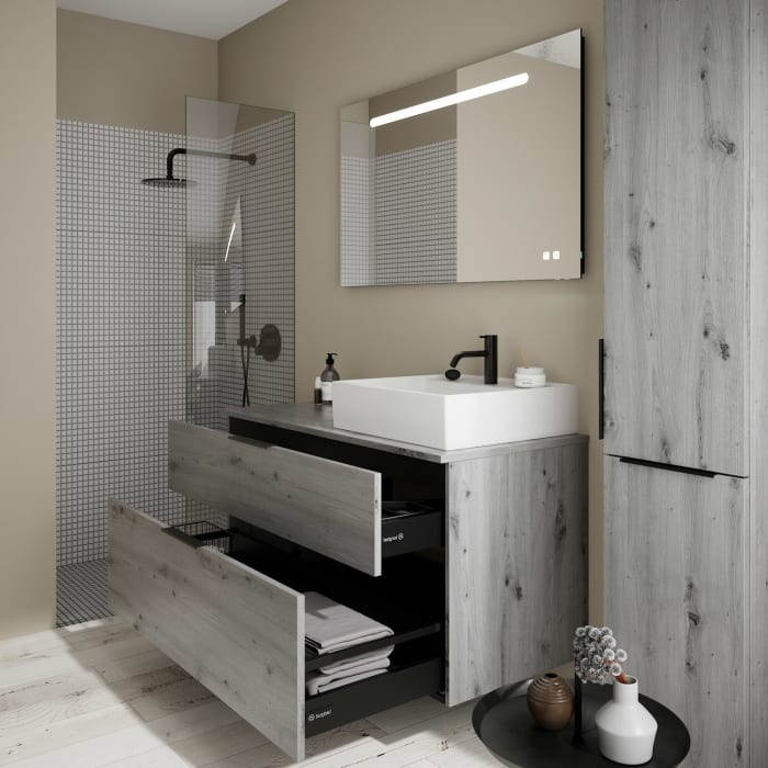 burgbad Eqio Waschtischkombination mit Keramik-Aufsatzwaschtisch 120 cm, rechts, mit Griff G0200