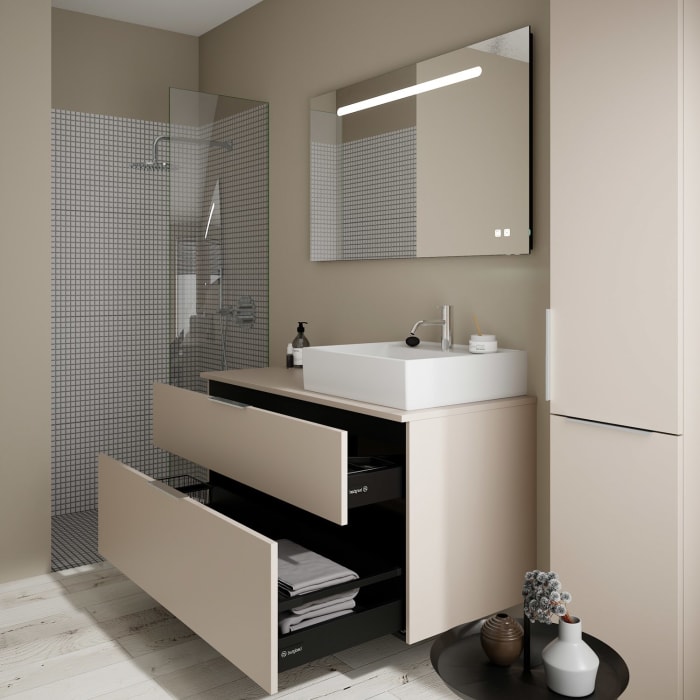 burgbad Eqio Waschtischkombination mit Keramik-Aufsatzwaschtisch 120 cm, rechts, mit Griff G146