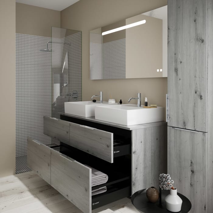 burgbad Eqio Waschtischkombination mit Keramik-Aufsatzwaschtisch 140 cm, links und rechts, mit Griff G0146