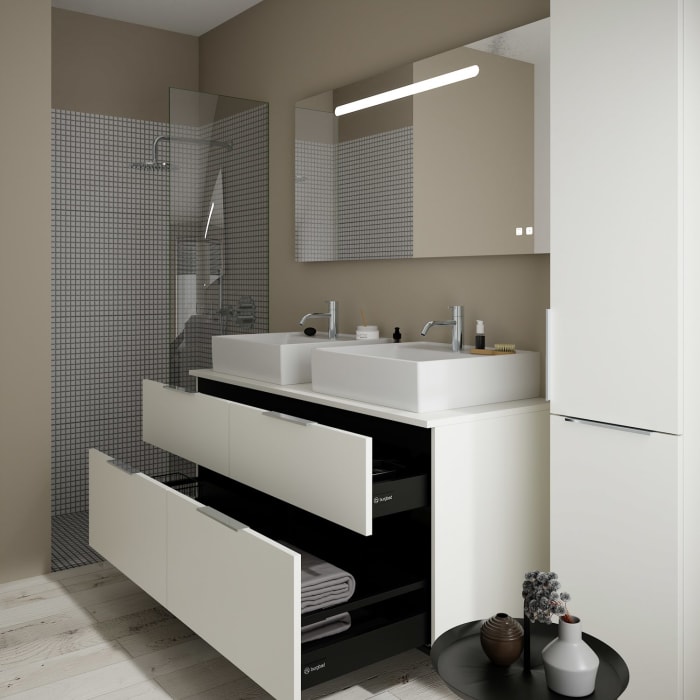 burgbad Eqio Waschtischkombination mit Keramik-Aufsatzwaschtisch 140 cm, links und rechts, mit Griff G0146