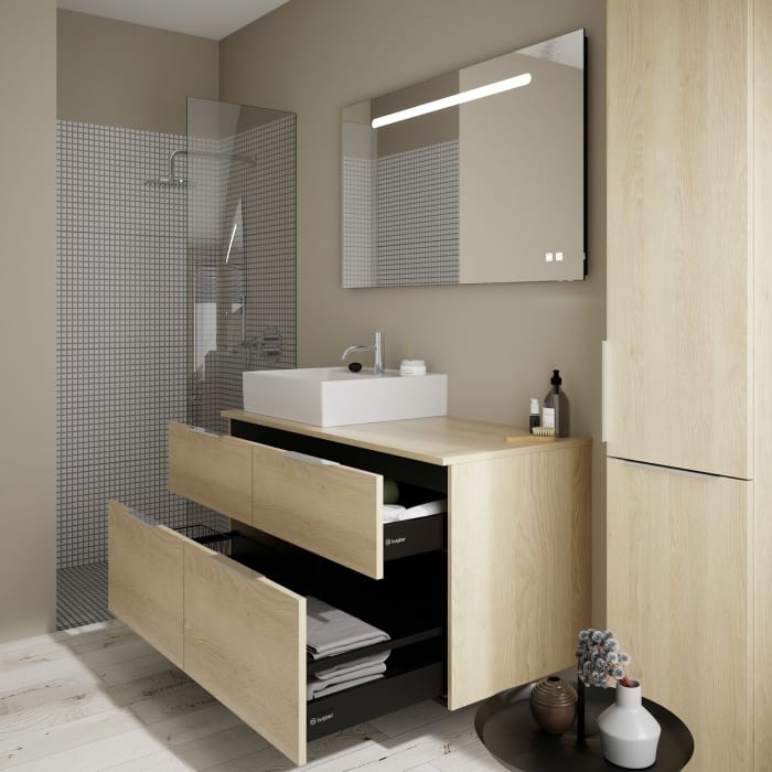 burgbad Eqio Waschtischkombination mit Keramik-Aufsatzwaschtisch 120 cm, links, mit Griff G0146