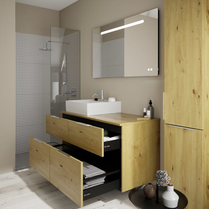 burgbad Eqio Waschtischkombination mit Keramik-Aufsatzwaschtisch 120 cm, links, mit Griff G0146