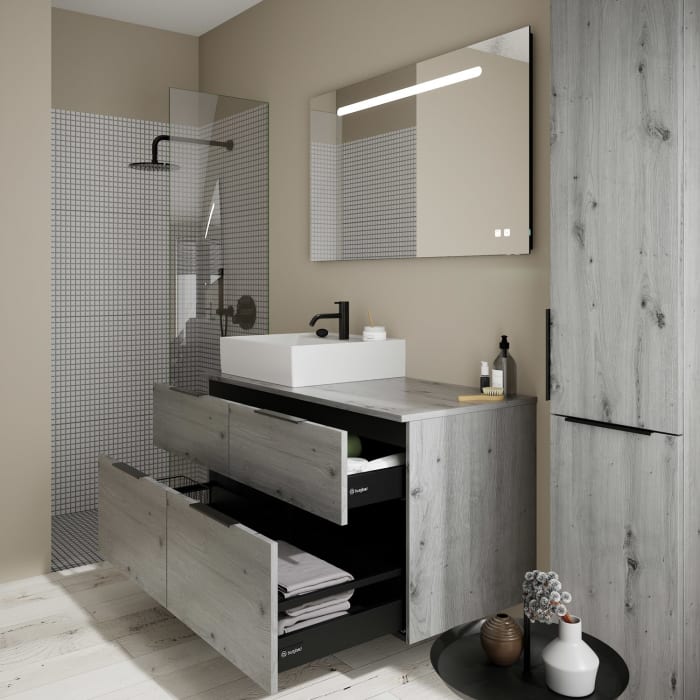 burgbad Eqio Waschtischkombination mit Keramik-Aufsatzwaschtisch 120 cm, links, mit Griff G0200