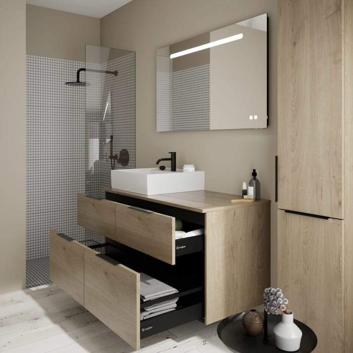 burgbad Eqio Waschtischkombination mit Keramik-Aufsatzwaschtisch 120 cm, links, mit Griff G0200