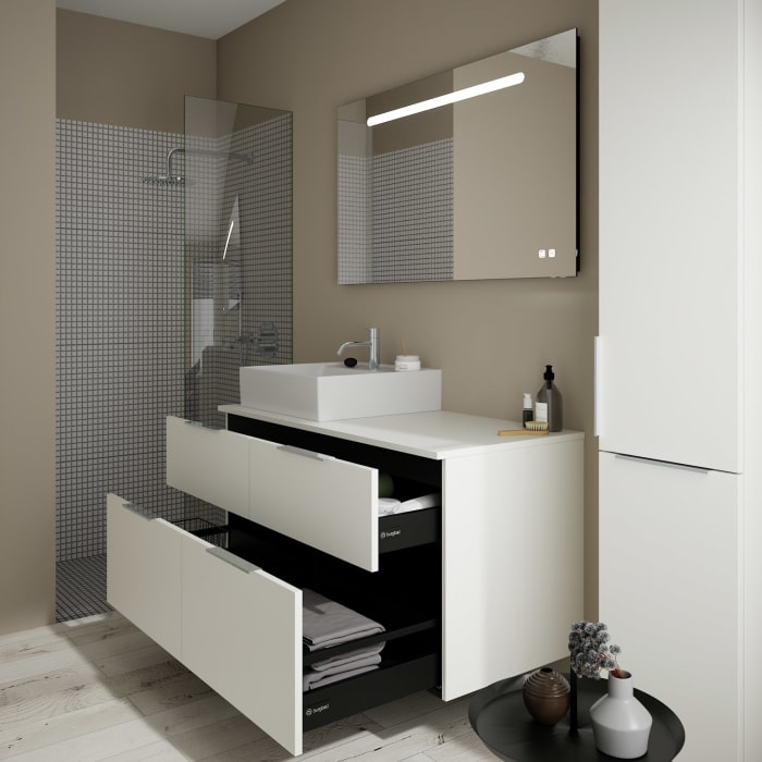 burgbad Eqio Waschtischkombination mit Keramik-Aufsatzwaschtisch 120 cm, links, mit Griff G0146