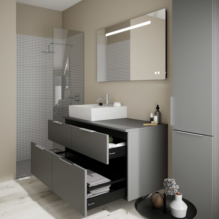 burgbad Eqio Waschtischkombination mit Keramik-Aufsatzwaschtisch 120 cm, links, mit Griff G0146