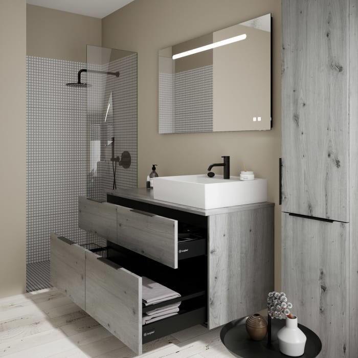 burgbad Eqio Waschtischkombination mit Keramik-Aufsatzwaschtisch 120 cm, rechts, mit Griff G0200