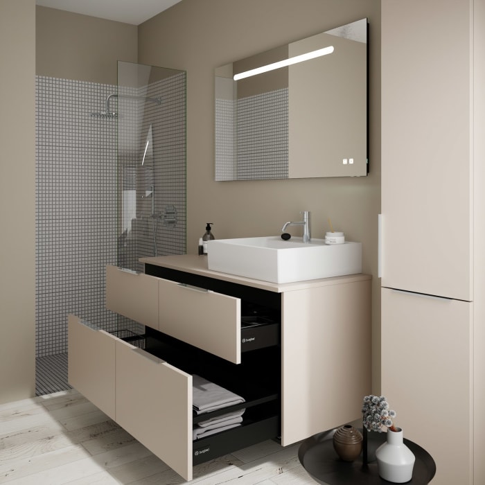 burgbad Eqio Waschtischkombination mit Keramik-Aufsatzwaschtisch 120 cm, rechts, mit Griff G0146