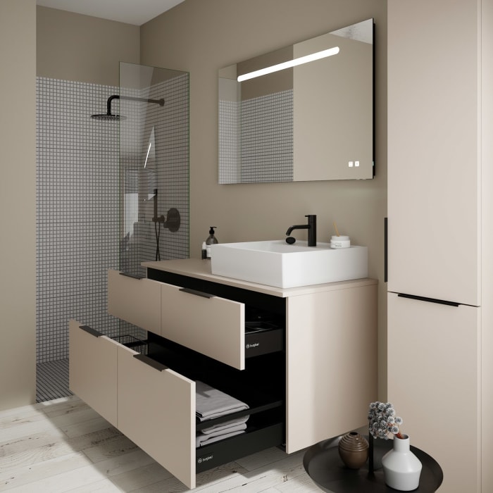 burgbad Eqio Waschtischkombination mit Keramik-Aufsatzwaschtisch 120 cm, rechts, mit Griff G0200