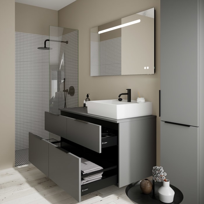 burgbad Eqio Waschtischkombination mit Keramik-Aufsatzwaschtisch 120 cm, rechts, mit Griff G0200