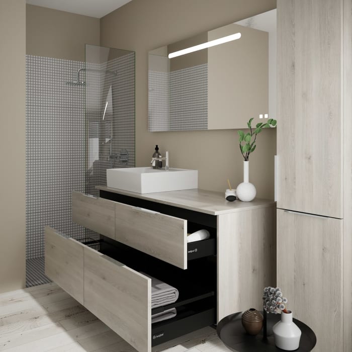 burgbad Eqio Waschtischkombination mit Keramik-Aufsatzwaschtisch 140 cm, links, mit Griff G0146