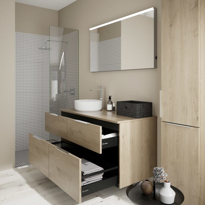 burgbad Eqio Waschtischkombination mit Keramik-Aufsatzwaschtisch 120 cm, links, mit Griff G0146