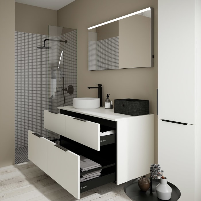 burgbad Eqio Waschtischkombination mit Keramik-Aufsatzwaschtisch 120 cm, links, mit Griff G0200