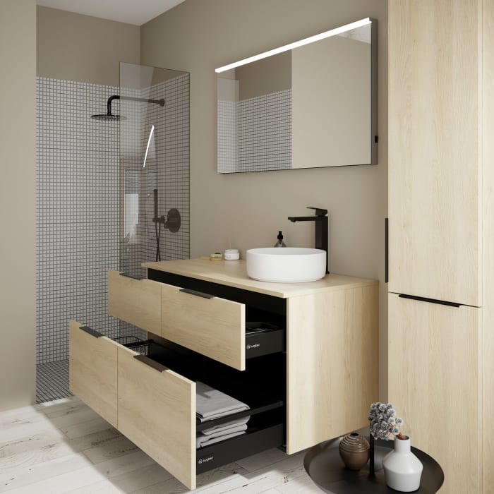 burgbad Eqio Waschtischkombination mit Keramik-Aufsatzwaschtisch 120 cm, rechts, mit Griff G0200