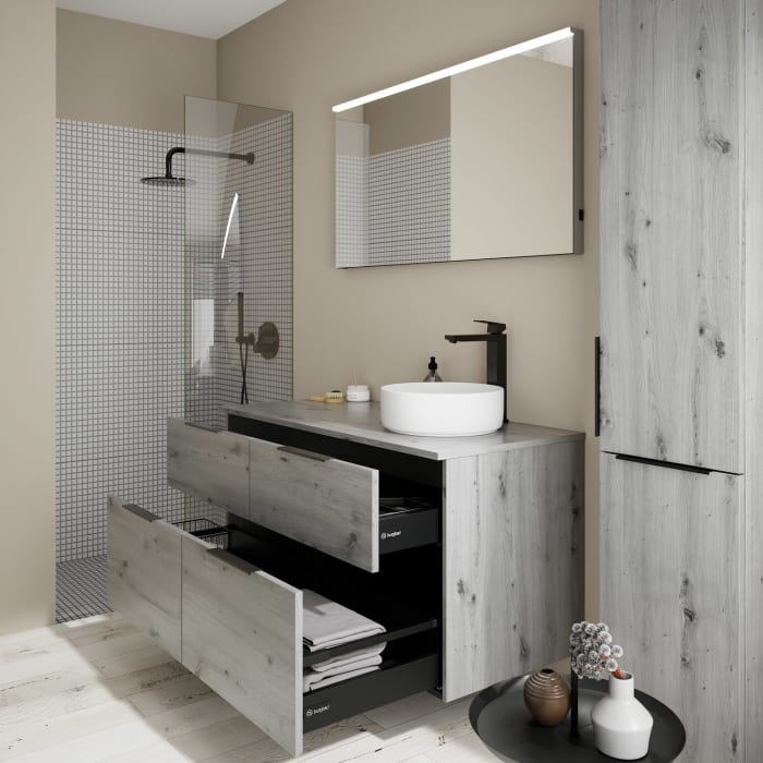 burgbad Eqio Waschtischkombination mit Keramik-Aufsatzwaschtisch 120 cm, rechts, mit Griff G0200